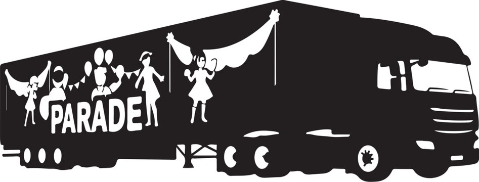 Black parade truck, festival vehicle, carnival transport, event trailer