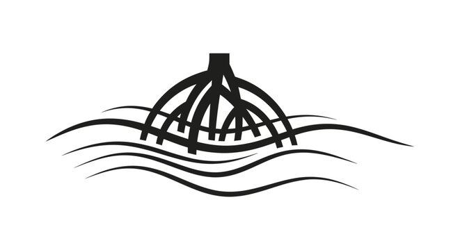 Black and white lighthouse icon graphic.