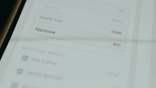 Cybersecurity scan mode selector, user selects the Aggressive scan option