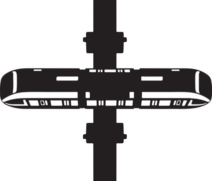 Industrial pipe, black metal fitting, T-shaped connector, plumbing symbol, vector illustration