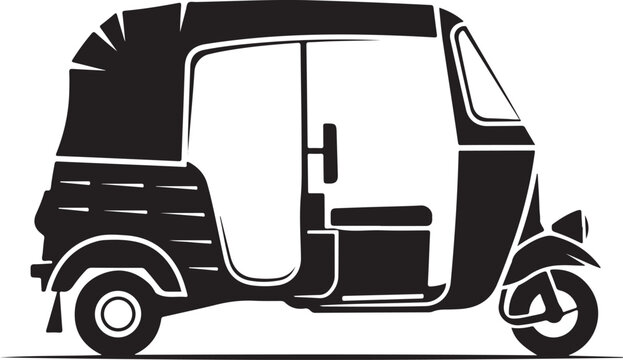 Tuk-tuk, auto rickshaw, vector illustration, black and white