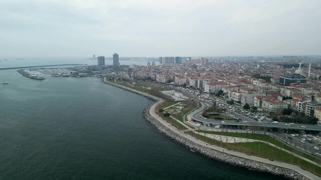 Istanbul shore near the Bakirkoy Beach Park and marina