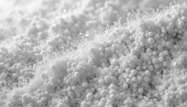 A close-up view of white styrofoam beads piled together in a textured and granular material