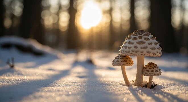 Winter mushrooms in sunlight