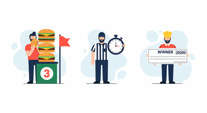 Eat food race man eat burger ref hold clock win big check top guy king