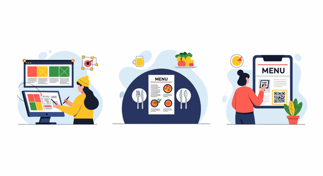 Flat web menu design dev set app ui ux icon pro art work qr code scan