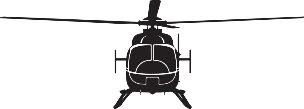 Black helicopter icon, aircraft silhouette, vector helicopter, aviation symbol