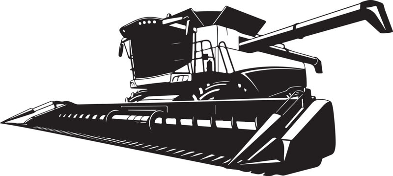 Harvester machine, combine harvester, agricultural equipment, farming tool, black vector