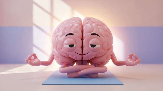 Brain Character Doing Yoga Meditation