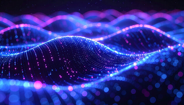 Digital Waves: a vibrant display of digital information flowing across a dark background, the image evokes a sense of connectivity and technology.
