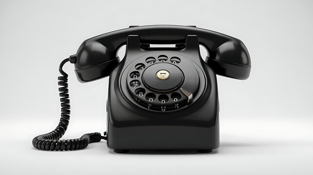 Vintage Telephone: An elegantly detailed, black vintage telephone sits in solitary elegance, a relic of a bygone era. Capturing a sense of nostalgia.