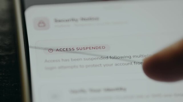 Message about account access suspension due to multiple login attempts