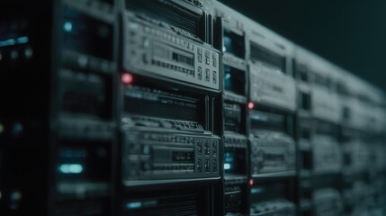 Fototapeta premium Server racks storing digital data in computing center
