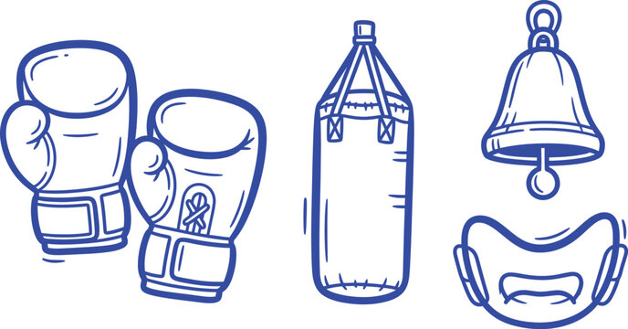 Boxing equipment sketch gloves punching bag and bell a blueprint for the sweet science