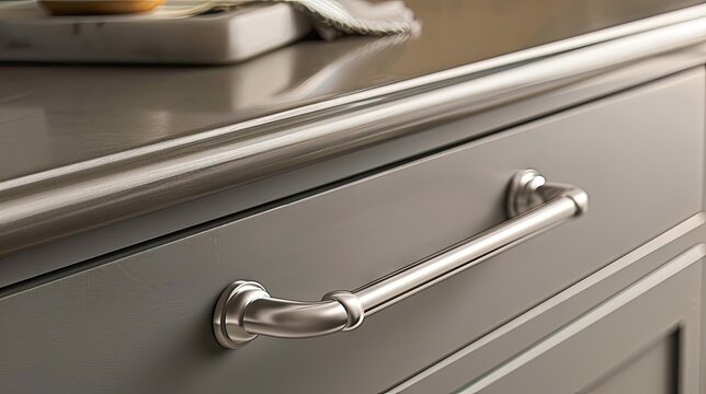 texture of satin nickel hardware with a soft, brushed finish and a silvery-grey color.