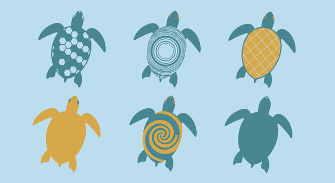 Collection of turtle icons in various colors.