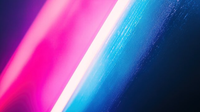 Close-up abstract grainy background with diagonal light band from top right to bottom left, pink white cyan blue purple gradient streak, dual side color transition and subtle parallel dark diagonal li