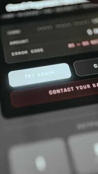 Payment failed screen showing TRY AGAIN option selected by user