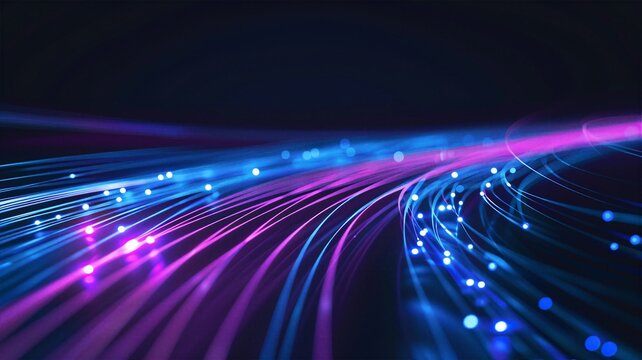 Luminous pink and blue data transfer lines on dark surface for tech event posters and cyber banners.
