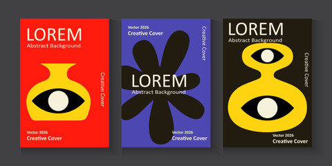 Naklejka premium Creative concept Modern abstract promotional template flayer background. poster, banner, cards designs featuring abstract line compositions in vibrant colors. geometric shapes and Minimalist design.