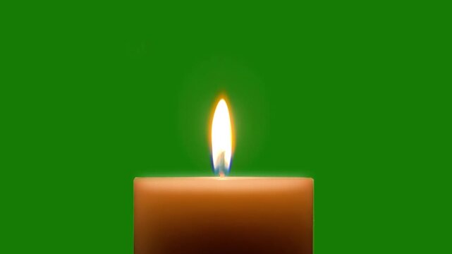 Burning candle flame loop on green screen isolated background