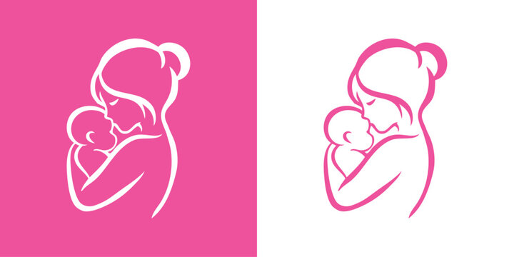 Logotipo con dibujo minimalista con l&iacute;neas de una madre abrazando a su hijo, para tarjetas y felicitaciones del D&iacute;a de la Madre 