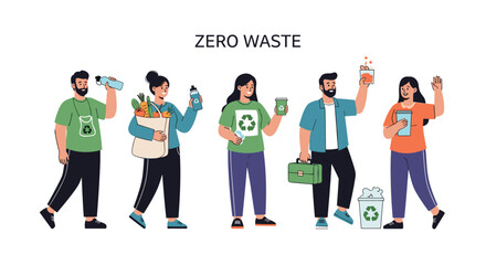 Obraz premium Group of eco-conscious people using reusable containers and bags to minimize waste in their daily life.