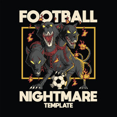 Fototapeta premium Retro Cartoon Scary Cerberus Mascot with Soccer Ball Emblem