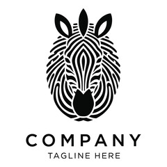 Black and white zebra head logo with company tagline template icon © designer_hubs