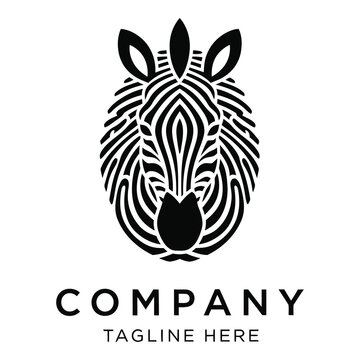 Black and white zebra head logo with company tagline template icon