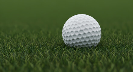 Obraz premium A white golf ball rests on a perfectly manicured green golf course grass.