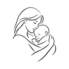 Logotipo con dibujo minimalista con líneas de una madre abrazando a su hijo, para tarjetas y felicitaciones del Día de la Madre  © teracreonte