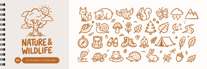 Nature and Wildlife Vector Doodle Illustrations Set © Studio181