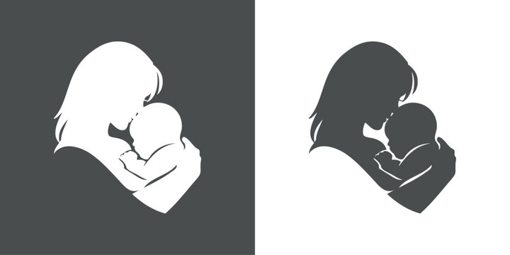 Logotipo con dibujo minimalista con siluetas de una madre abrazando a su hijo, para tarjetas y felicitaciones del D&iacute;a de la Madre 