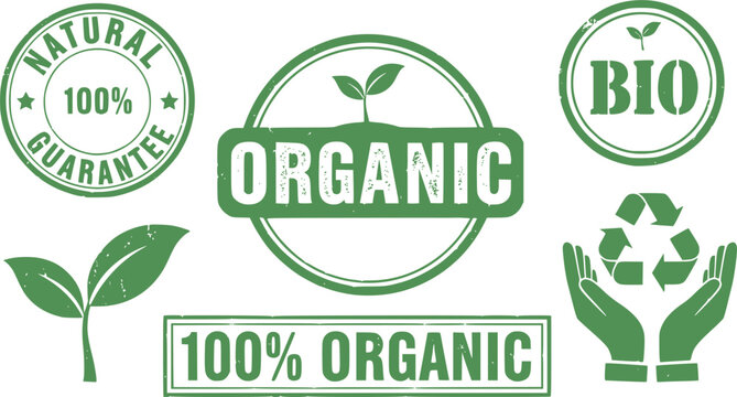 Organic and natural symbol. Organic and natural rubber stamp. Transparent EPS version.