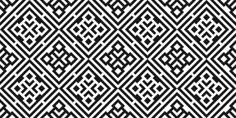 Fototapeta premium A seamless geometric square pattern designed in a black and white color scheme.