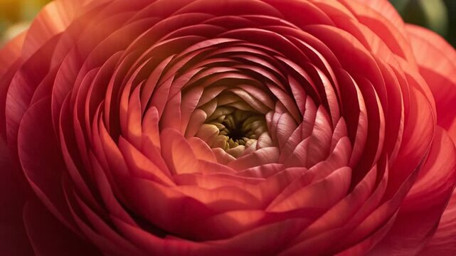 Vibrant pink ranunculus flower in extreme macro, blooming persian buttercup petals with soft lighting, elegant floral background for wedding and beauty
