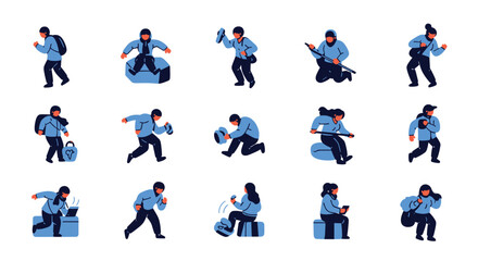 Fototapeta premium Collection of diverse cartoon people engaged in various activities and poses