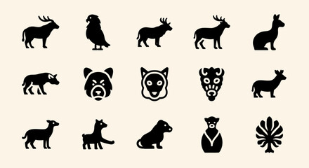 Obraz premium Black silhouettes of various wild animals.