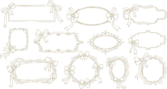 Minimal abstract square frame doodles, hand drawn geometric borders with soft wavy lines decorative set