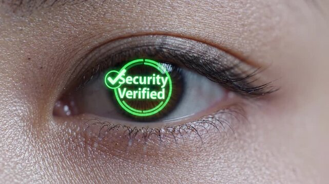 Human eye macro green check reflection closeup brown iris vision concept security biometric technology detail skin texture