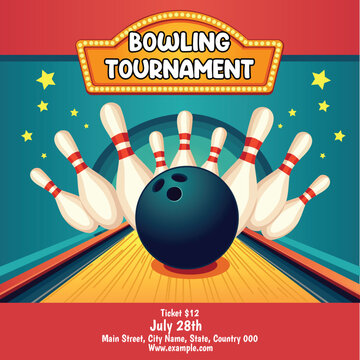 Vector illustration of bowling night flyer poster template design