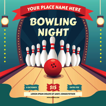 Vector illustration of bowling night flyer poster template design art
