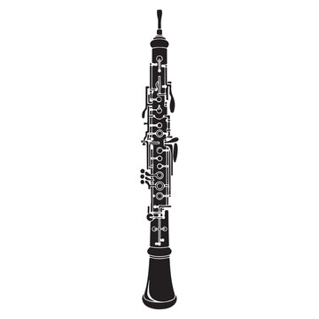 Black silhouette oboe musical instrument vector icon isolated on white background, perfect for music education and classical themes