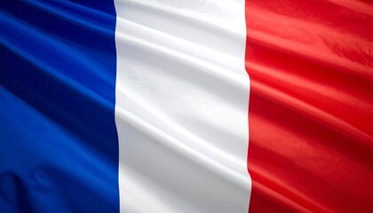 Obraz premium French national flag Tricolore with vivid blue, white, and red vertical stripes, rippling fabric symbolizing liberty, equality, fraternity, and enduring identity of the Republic.