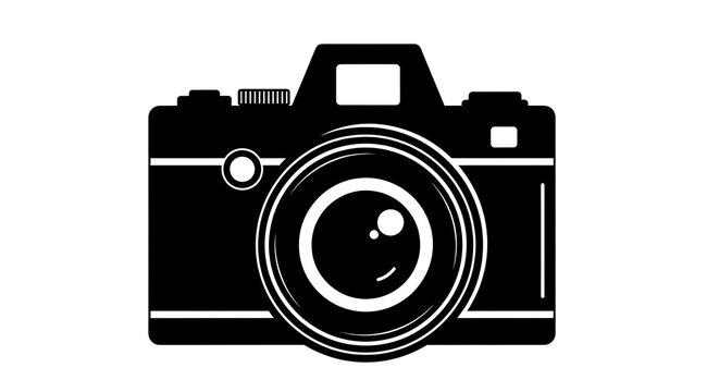 Black and white of a camera with lens and viewfinder