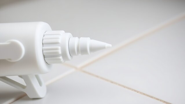 A caulk gun extruding a bead of sealant, close-up.