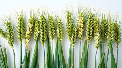 Fototapeta premium green wheat ears isolated on a white background, capturing the essence of nature's harvest