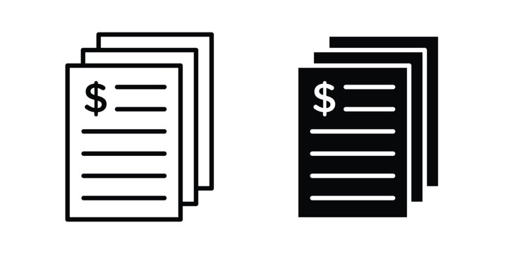 Bills icon on white background editable stroke and solid flat.