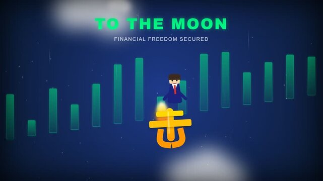 Cryptocurrency financial freedom concept rising.